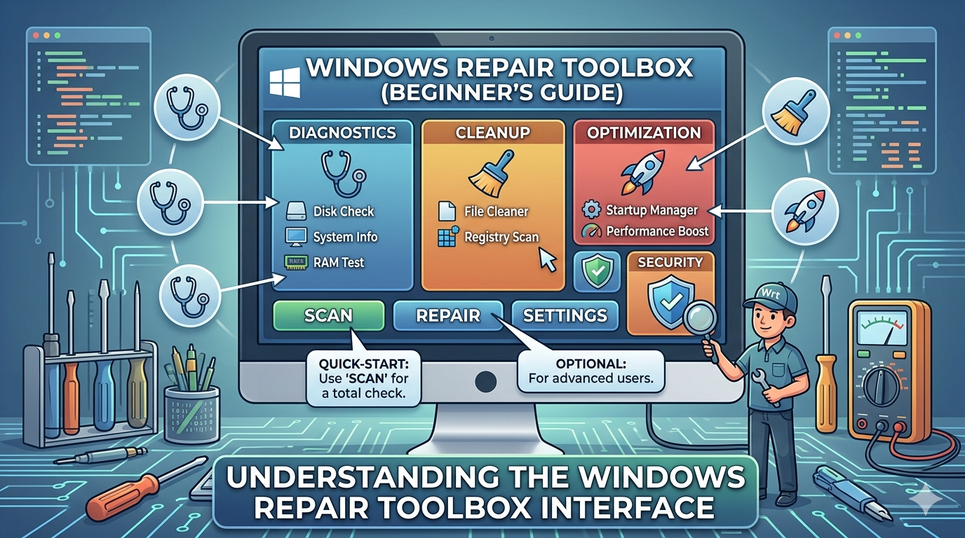 Windows Repair Toolbox Interface Explained for Beginners